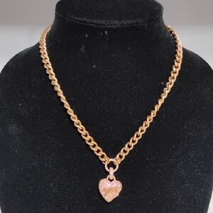 Juicy Couture Vtg Gold-Tone Pave Heart Pendant Chain Necklace
